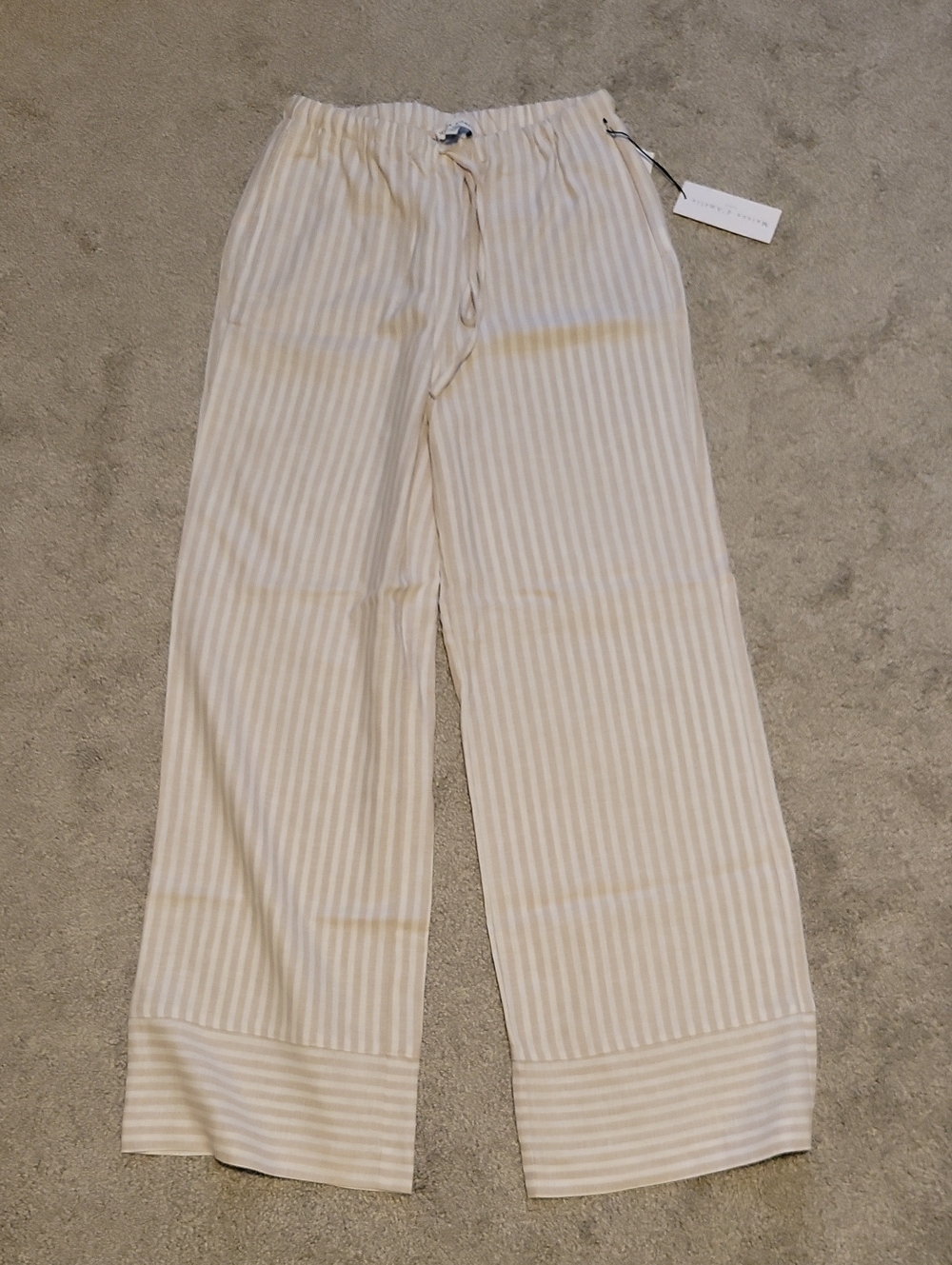 Wide Leg Striped Lounge Pants in Cream
